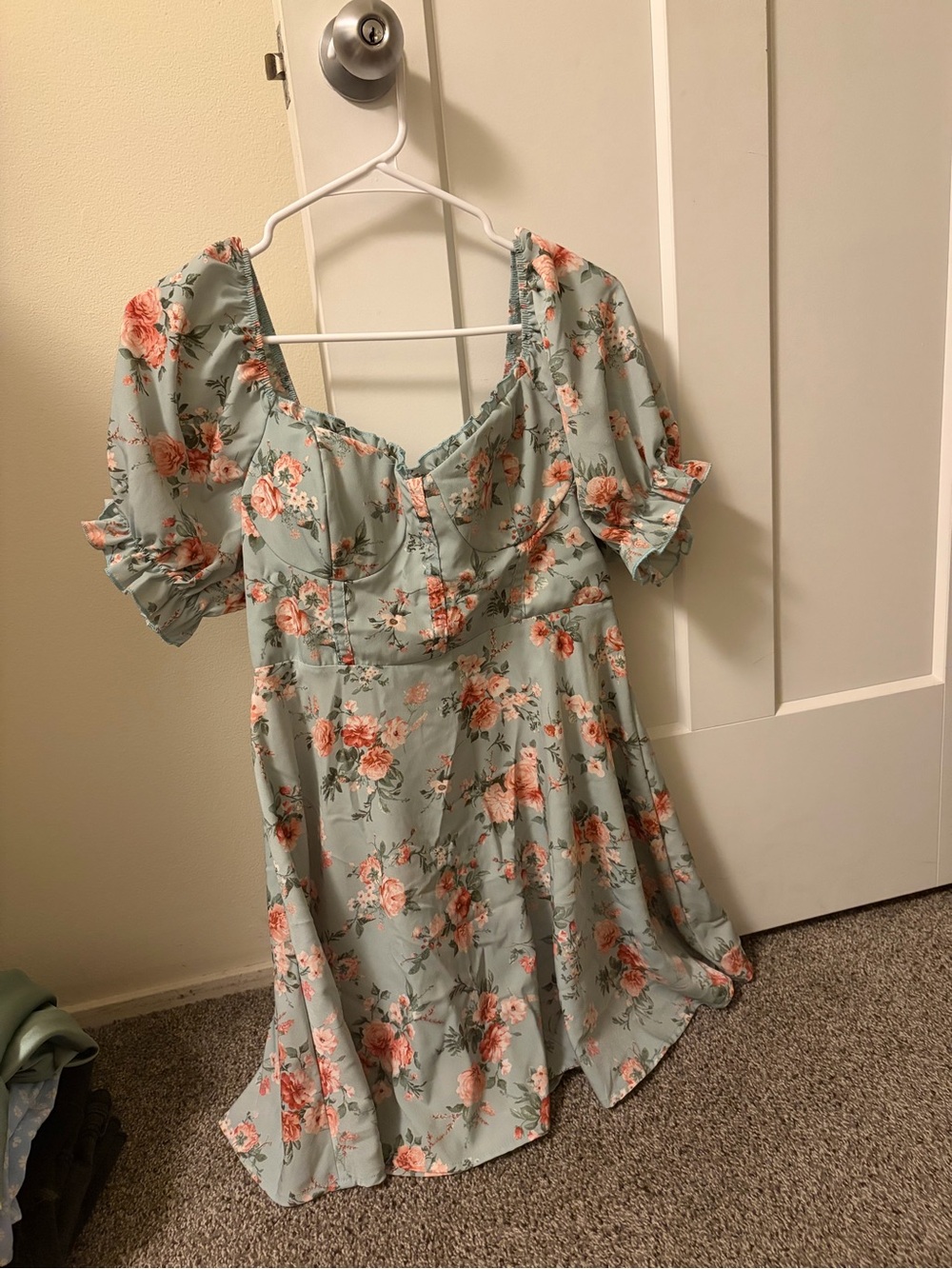 Inspired Hearts Mint Green Floral Puff Sleeve Dressy Top